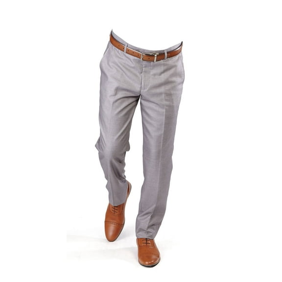 Slim Fit Men's Solid Suit Pants Trouser Flat Front No Pleats Dress Slacks (US, Waist Inseam, 28, 32, Regular, Regular, Silver)
