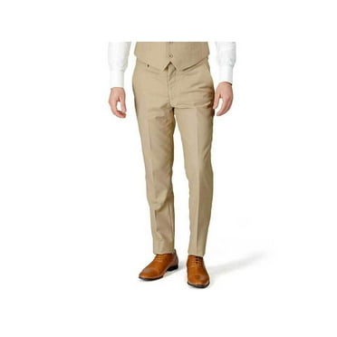 Slim Fit Men's Solid Suit Pants Trouser Flat Front No Pleats Dress Slacks (US, Waist Inseam, 38, 32, Regular, Regular, Beige)