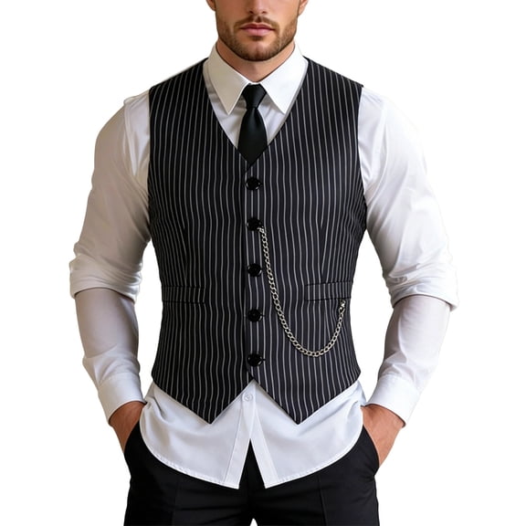 Slim Fit Men's Striped Suit Vest Single Waistcoat Elegant British Casual Business Jacket