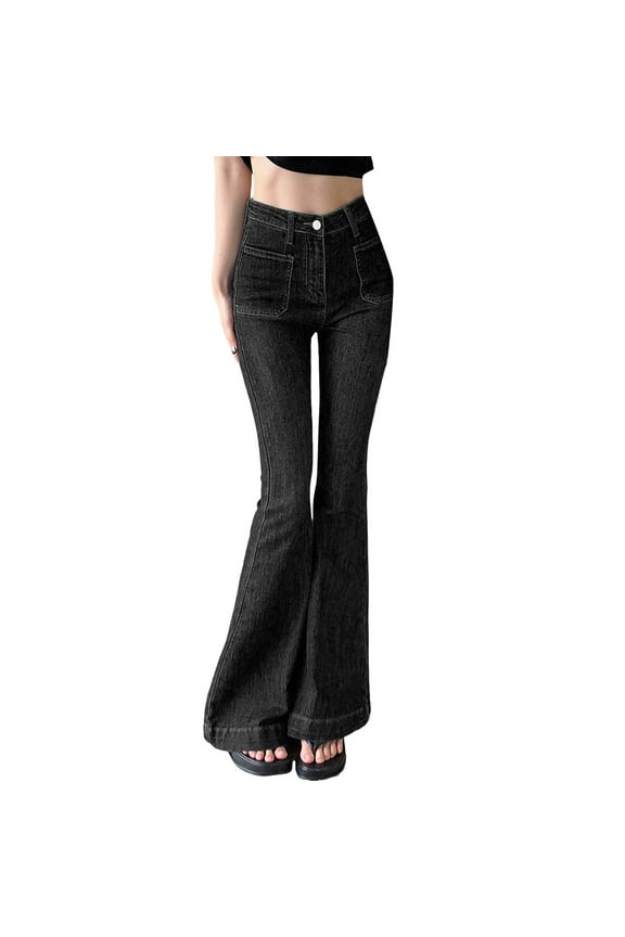 Slim Fit Micro Flare Jeans for Women High Waist Retro Style Trousers with Comfortable Stretch Fabric and Leg Design Elastic High Waisted Straight Leg Pull On Trousers