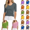 thumbnail image 1 of Slim Fit Mid Sleeve Crew Neck T Shirt for Women - Breathable Cotton Basic Tee for Casual Wear and Layering Solid Color Top, 1 of 4