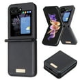 thumbnail image 1 of Slim Fit PU Leather Case for Samsung Galaxy Z Flip 3, Premium PU Leather Back [Wireless Charging Support] Shockproof Protective TPU Frame Case for Samsung Galaxy Z Flip 3 5G, Black, 1 of 5