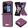 thumbnail image 1 of Slim Fit PU Leather Case for Samsung Galaxy Z Flip 3, Premium PU Leather Back [Wireless Charging Support] Shockproof Protective TPU Frame Case for Samsung Galaxy Z Flip 3 5G, Darkpurple, 1 of 5