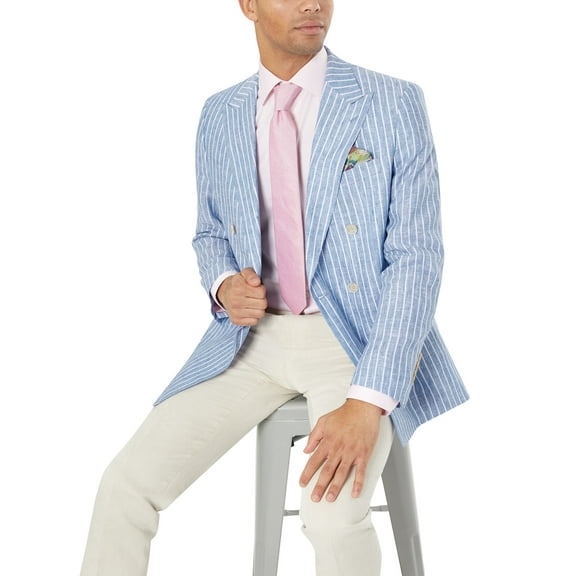 Slim Fit Patterned Linen Sportcoats Blue/Pink 50R