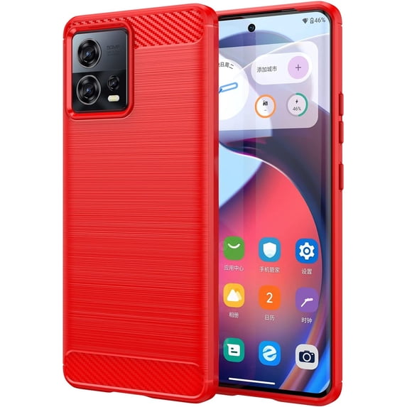 Slim Fit Phone Case for Motorola Edge 30 Fusion,Soft Carbon Fiber Fashion Design Case with Military Grade Shockproof and Screen Camera Lens Protection for Moto Edge 30 Fusion,LS Red