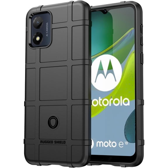 Slim Fit Phone Case for Motorola Moto E13, Rugged Shield Case with Military Grade Shockproof,Drop-Tested and Camera Lens Protection Cover for Moto E13, HD Black