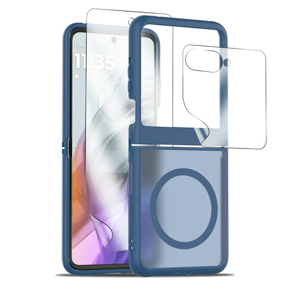 Slim Fit Phone Case for Motorola Moto Razr 2024 with Screen Protector, Compatible with MagSafe Shockproof Translucent Cover Anti-Scratch Motorola Moto Razr 2024 Case for Women Men, Blue