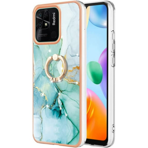 Slim Fit Phone Case for Redmi 12C,Case for Redmi 11A 4G, Shiny Ring Fashion Case for Girls,with Screen Camera Lens Protection Case for Redmi 12C/Redmi 11A 4G,ZHDD Green
