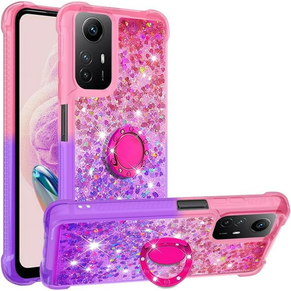 Slim Fit Phone Case for Redmi Note 12s, Bling Shiny Quicksand Effect TPU Bumper Case with Four Corners Heavy Anti-Fall Protection Case for Redmi Note 12s,Pink Purple