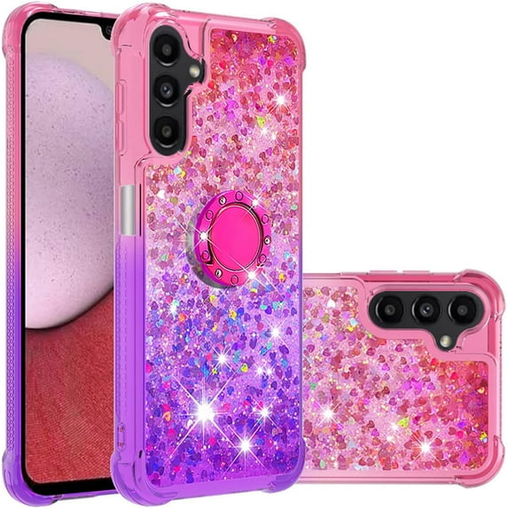 Slim Fit Phone Case for Samsung Galaxy A14, Bling Shiny Quicksand Effect TPU Bumper Case with Four Corners Heavy Protection Anti-Fall Cover for Samsung Galaxy A14 5G/4G,Pink Purple