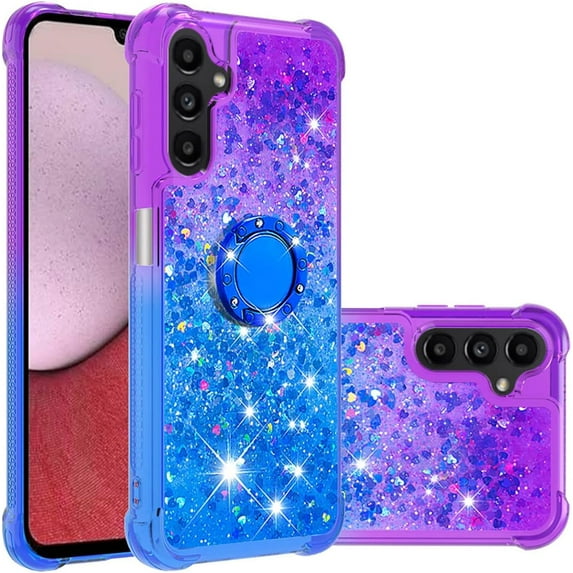 Slim Fit Phone Case for Samsung Galaxy A14, Bling Shiny Quicksand Effect TPU Bumper Case with Four Corners Heavy Protection Anti-Fall Cover for Samsung Galaxy A14 5G/4G,Purple Blue