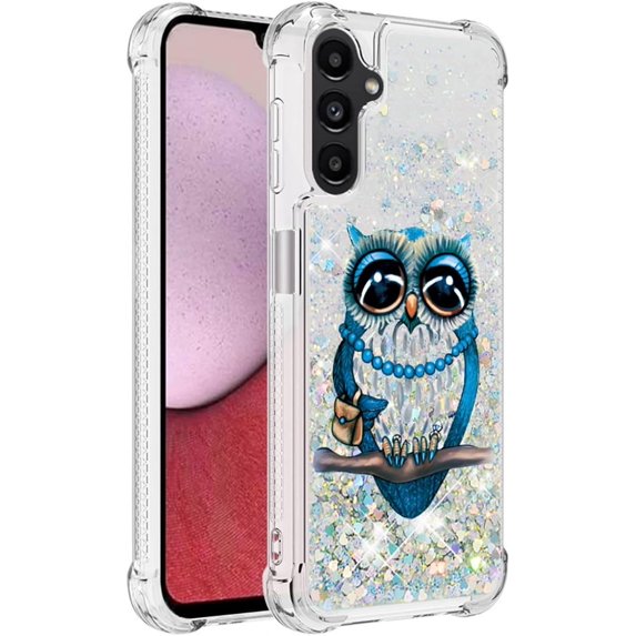 Slim Fit Phone Case for Samsung Galaxy A14,Crystal Bling Quicksand Effect TPU Bumper Case with Four Corners Anti-Drop Protection Cover for Samsung Galaxy A14 5G/4G,YBDT Owl