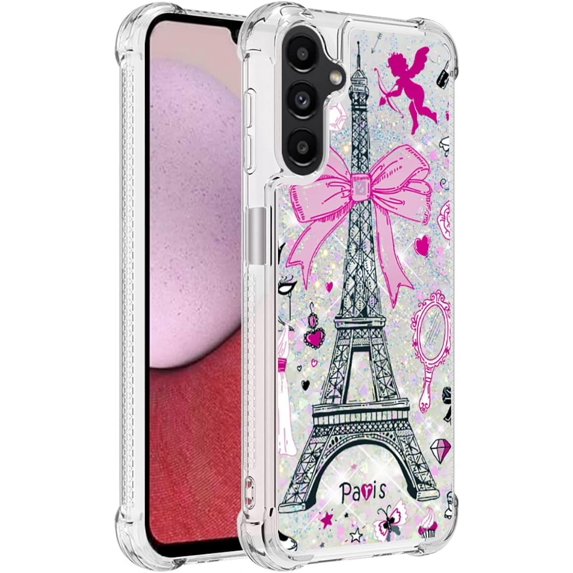 Slim Fit Phone Case for Samsung Galaxy A14,Crystal Bling Quicksand Effect TPU Bumper Case with Four Corners Anti-Drop Protection Cover for Samsung Galaxy A14 5G/4G,YBDT Iron Tower