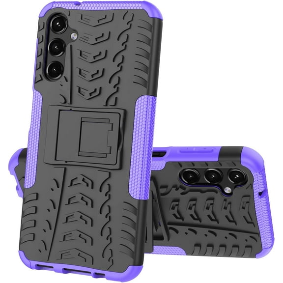 Slim Fit Phone Case for Samsung Galaxy A14, Tire Stripe Great Grip Cell Phone Case with Screen Camera Protection and Built-in Kickstand for Galaxy A14 4G/5G,XW Purple