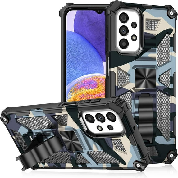 Slim Fit Phone Case for Samsung Galaxy A23 4G/5G, Army Camouflage Case with Military Grade Protection Drop-Tested and Built-in Kickstand Cover for Samsung Galaxy A23,MC Navy Blue