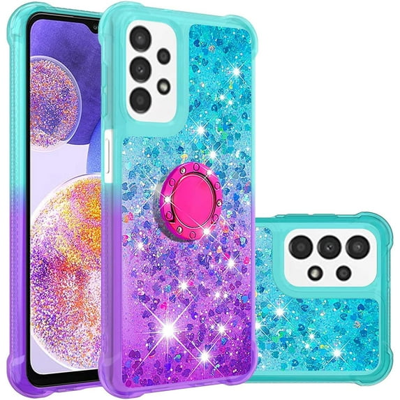 Slim Fit Phone Case for Samsung Galaxy A23 4G/5G, Shiny Bling Quicksand Effect TPU Bumper Case with Four Corners Anti-Fall Heavy Protection Cover for Samsung Galaxy A23, Blue Purple