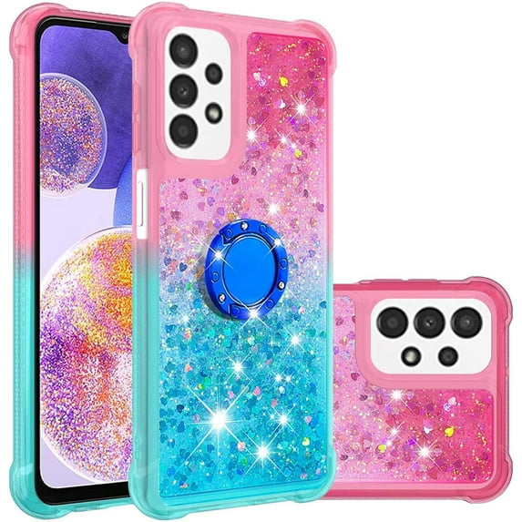 Slim Fit Phone Case for Samsung Galaxy A23 4G/5G, Shiny Bling Quicksand Effect TPU Bumper Case with Four Corners Anti-Fall Heavy Protection Cover for Samsung Galaxy A23, Pink Blue
