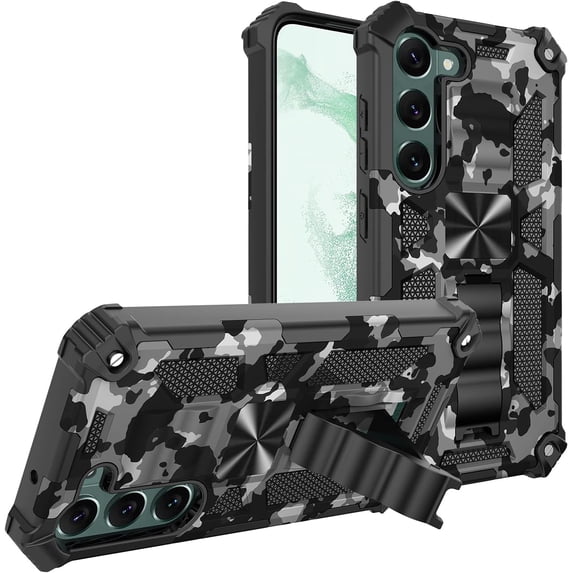 Slim Fit Phone Case for Samsung Galaxy S23 (Not fit S23 Plus),Army Camouflage Case with Military Grade Anti-Drop Protection and Built-in Kickstand Cover for Galaxy S23,MC Black