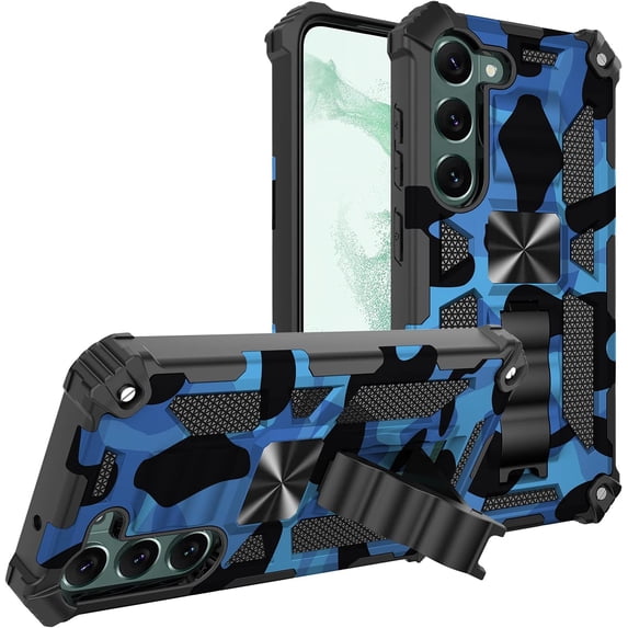 Slim Fit Phone Case for Samsung Galaxy S23 (Not fit S23 Plus),Army Camouflage Case with Military Grade Anti-Drop Protection and Built-in Kickstand Cover for Galaxy S23,MC Dark Blue