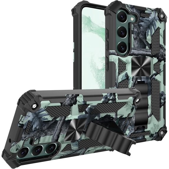 Slim Fit Phone Case for Samsung Galaxy S23 Plus (Not fit S23),Army Camouflage Case with Military Grade Anti-Drop Protection and Built-in Kickstand Cover for Galaxy S23 Plus,MC Mint Green