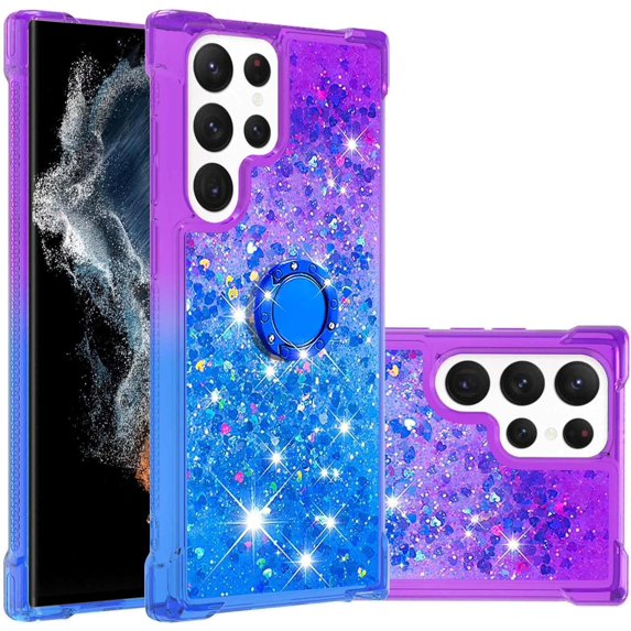 Slim Fit Phone Case for Samsung Galaxy S23 Ultra, Bling Shiny Quicksand Effect TPU Bumper Case with Four Corners Heavy Protection Anti-Fall Cover for Galaxy S23 Ultra,Purple Blue