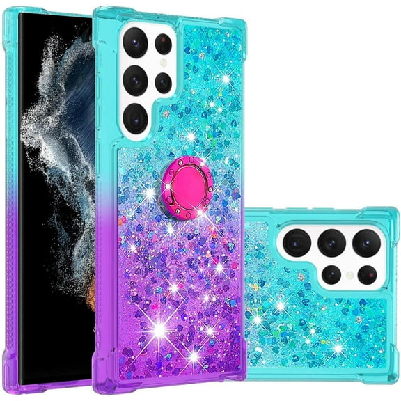 Slim Fit Phone Case for Samsung Galaxy S23 Ultra, Bling Shiny Quicksand Effect TPU Bumper Case with Four Corners Heavy Protection Anti-Fall Cover for Galaxy S23 Ultra,Blue Purple