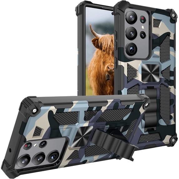 Slim Fit Phone Case for Samsung Galaxy S23 Ultra (Not fit S23),Army Camouflage Case with Military Grade Anti-Drop Protection and Built-in Kickstand Cover for Galaxy S23 Ultra,MC Navy Blue