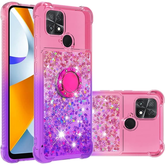 Slim Fit Phone Case for Xiaomi Poco C40, Bling Shiny Quicksand Effect TPU Bumper Case with Four Corners Heavy Protection Anti-Fall Cover for Xiaomi Poco C40,Pink Purple