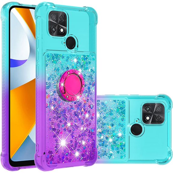 Slim Fit Phone Case for Xiaomi Poco C40, Bling Shiny Quicksand Effect TPU Bumper Case with Four Corners Heavy Protection Anti-Fall Cover for Xiaomi Poco C40,Pink Purple