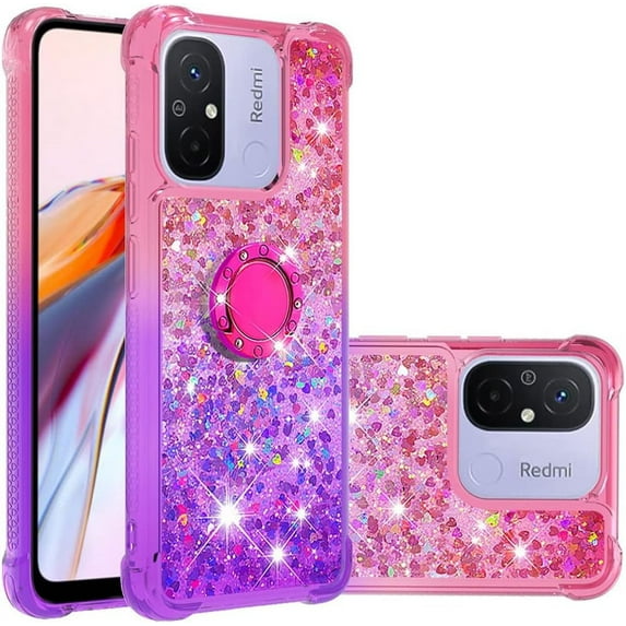 Slim Fit Phone Case for Xiaomi Redmi 12C, Bling Shiny Quicksand Effect TPU Bumper Case with Four Corners Heavy Anti-Fall Protection for Redmi 12C,Pink Purple