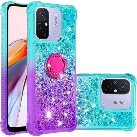 Slim Fit Phone Case for Xiaomi Redmi 12C, Bling Shiny Quicksand Effect TPU Bumper Case with Four Corners Heavy Anti-Fall Protection for Redmi 12C,Blue Purple