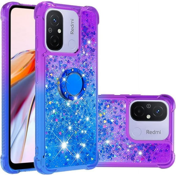 Slim Fit Phone Case for Xiaomi Redmi 12C, Bling Shiny Quicksand Effect TPU Bumper Case with Four Corners Heavy Anti-Fall Protection for Redmi 12C,Purple Blue