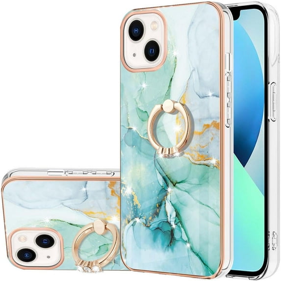 Slim Fit Phone Case for iPhone 15 Plus,Shiny Ring Kickstand Case for Girls,Camera and Screen Protection Cover for iPhone 15 Plus (6.7 in.),ZHDD Green