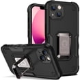 thumbnail image 1 of Slim Fit Phone Case for iPhone 14 (Not 14 Max), Military Flag Magnet Adsorption Kickstand Case with Screen Camera Lens 360° Full Protection Shell for iPhone 14, JQ Black, 1 of 9