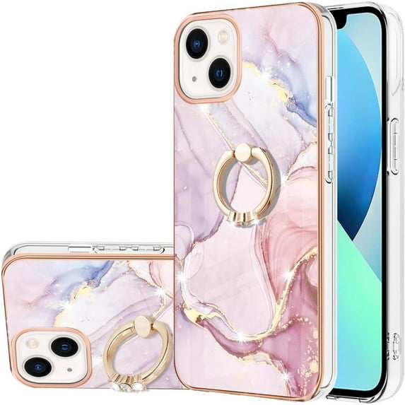Slim Fit Phone Case for iPhone 15 (Not fit 15 Pro),Shiny Ring Kickstand Case for Girls,Camera and Screen Protection Cover for iPhone 15 (6.1 in.),ZHDD Rose Gold