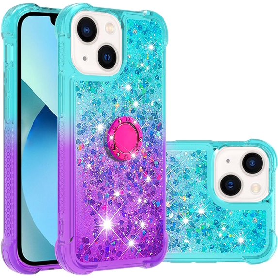 Slim Fit Phone Case for iPhone 15 Plus (6.7 in.), Bling Shiny Quicksand Effect TPU Bumper Case, Four Corners Heavy Anti-Fall Protection Coverfor iPhone 15 Plus,Blue Purple