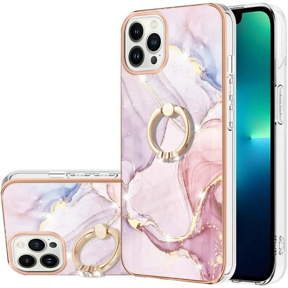 Slim Fit Phone Case for iPhone 15 Pro Max,Shiny Ring Kickstand Case for Girls,Camera and Screen Protection Cover for iPhone 15 Pro Max (6.7 in.),ZHDD Rose Gold