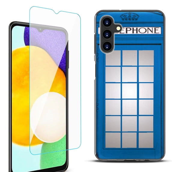 Slim-Fit Protective Fashion Phone Case (Black) for Samsung Galaxy A13 5G, with Tempered Glass Screen Protector, by OneToughShield ® - Phone Booth Blue