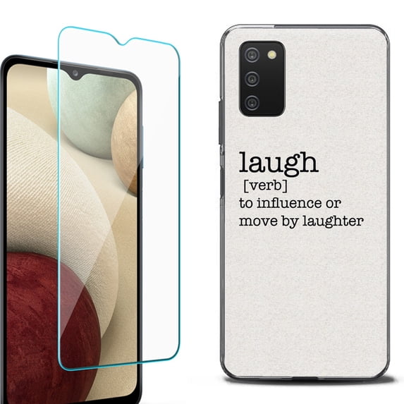 Slim-Fit Protective Fashion Phone Case (Black) for Samsung Galaxy A03s, with Tempered Glass Screen Protector, by OneToughShield ® - Dictionary/Laugh