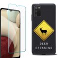 thumbnail image 1 of Slim-Fit Protective Fashion Phone Case (Black) for Samsung Galaxy A03s, with Tempered Glass Screen Protector, by OneToughShield ® - Road Sign Deer, 1 of 4