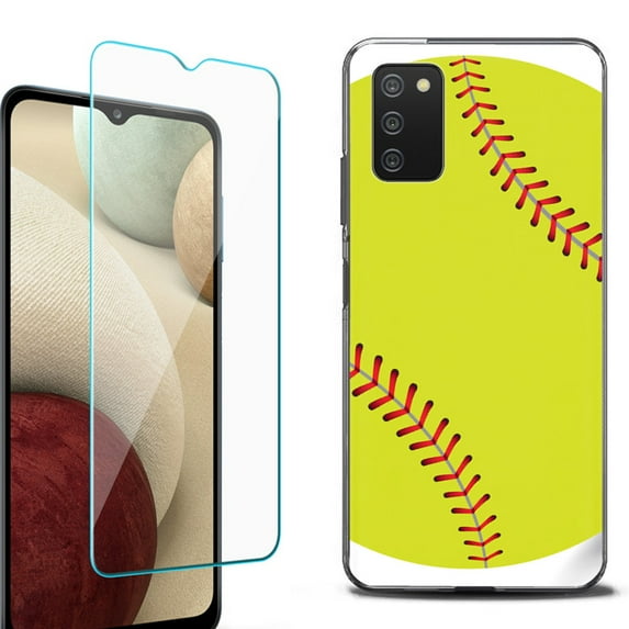 Slim-Fit Protective Fashion Phone Case (Black) for Samsung Galaxy A03s, with Tempered Glass Screen Protector, by OneToughShield ® - Softball Green