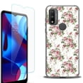 thumbnail image 1 of Slim-Fit Protective Phone Case (Black) compatible with Motorola Moto G Pure 5G, with Tempered Glass Screen Protector, by OneToughShield ® - Floral/Rose, 1 of 3