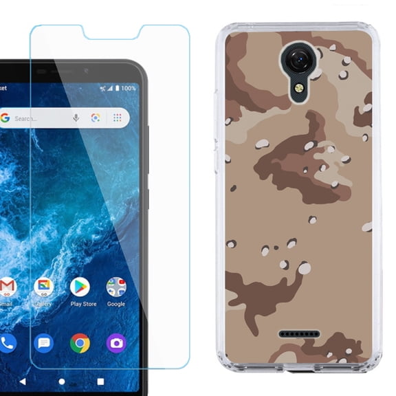 Slim-Fit Protective Phone Case compatible with Cricket Icon 2, with Tempered Glass Screen Protector, by OneToughShield ® - Desert Camo
