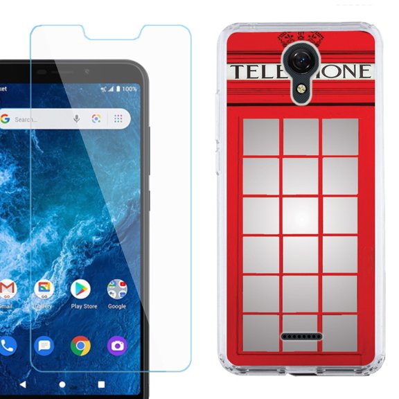 Slim-Fit Protective Phone Case compatible with Cricket Icon 2, with Tempered Glass Screen Protector, by OneToughShield  - Phone Booth Red