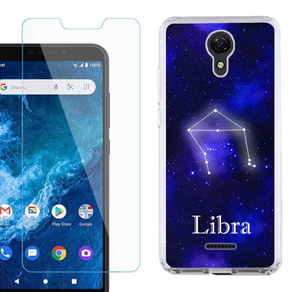 Slim-Fit Protective Phone Case compatible with Cricket Icon 2, with Tempered Glass Screen Protector, by OneToughShield  - Zodiac / Libra