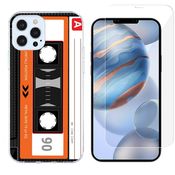 Slim-Fit Protective Phone Case compatible with iPhone 12 Pro Max, with Tempered Glass Screen Protector, by OneToughShield ® - Cassette Orange