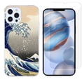 thumbnail image 1 of Slim-Fit Protective Phone Case compatible with iPhone 12 Pro Max, with Tempered Glass Screen Protector, by OneToughShield ® - Great Wave, 1 of 3