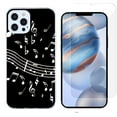 thumbnail image 1 of Slim-Fit Protective Phone Case compatible with iPhone 12 Pro Max, with Tempered Glass Screen Protector, by OneToughShield ® - Music Notes / Black, 1 of 3