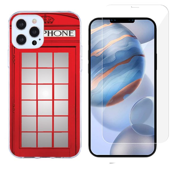 Slim-Fit Protective Phone Case compatible with iPhone 12 Pro Max, with Tempered Glass Screen Protector, by OneToughShield  - Phone Booth Red
