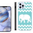 thumbnail image 1 of Slim Fit Protective Phone Case for Apple iPhone 12 / iPhone 12 Pro, with Tempered Glass Screen Protector, by OneToughShield ® - Chevron/Teal/Elephant, 1 of 3